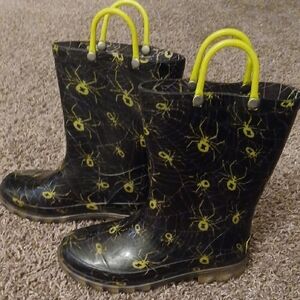 Toddler Boys Black & Lime Spider Light Up Rain Boots, Sz 13